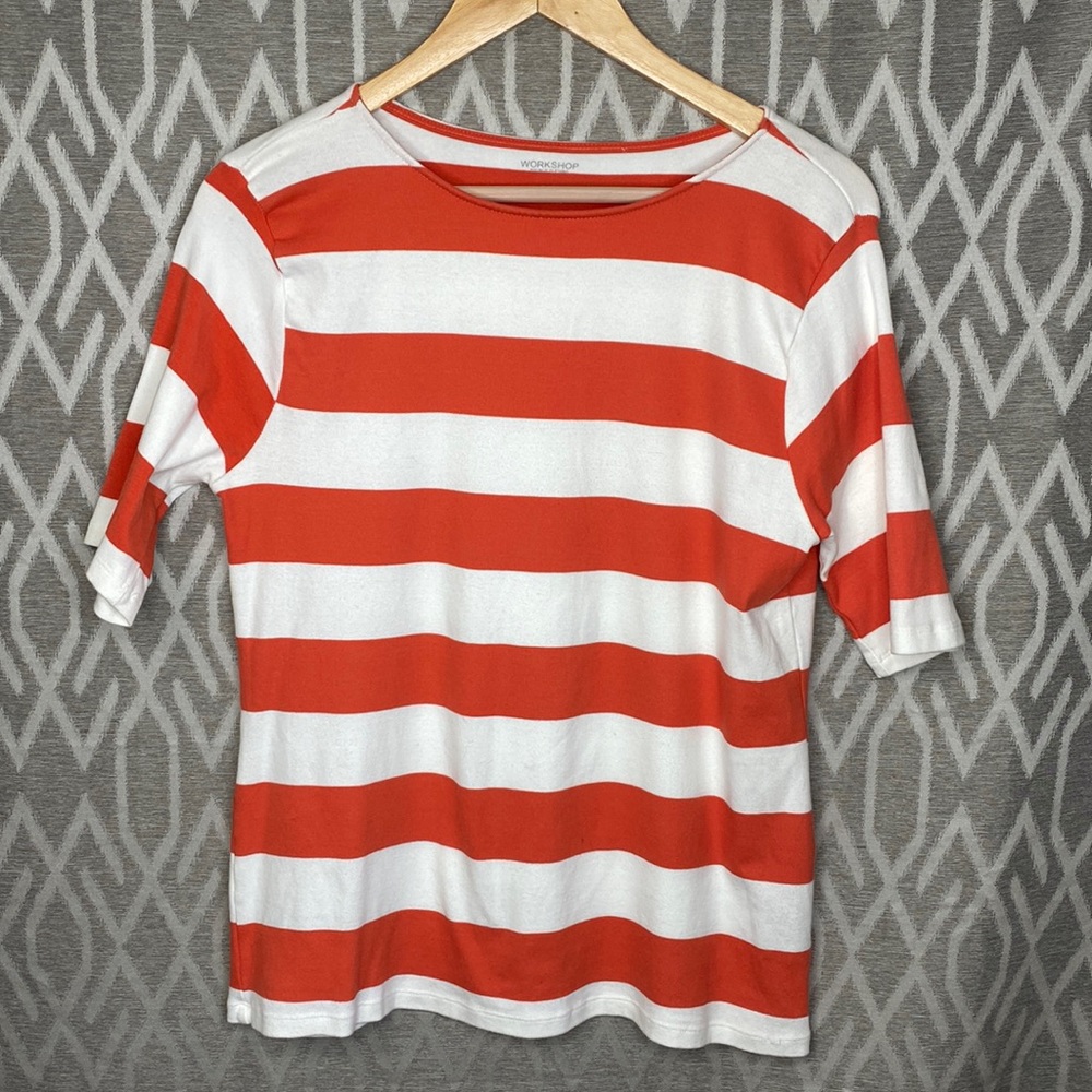 Workshop Republic of Clothing 3/4 Sleeve T-Shirt orange & White Stripes Size: S